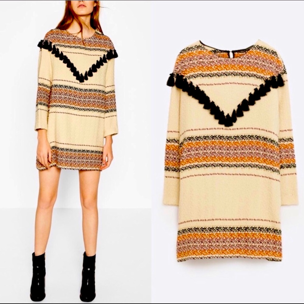 Zara Trafuluc Woven Boho Tassel Dress
